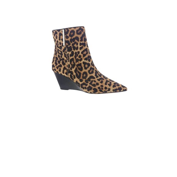 Franco Sarto Athens2 Leopard Calf Hair Pointed Toe Ankle Booties Wedge 9M Animal - Picture 1 of 7